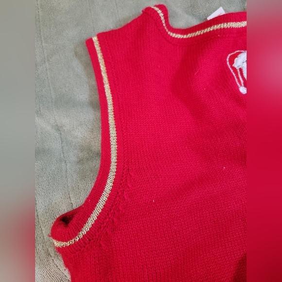 Ugly Christmas Sweater Festive Red Vest with Santa and Tree Design Small 4/6 - Picture 4 of 11